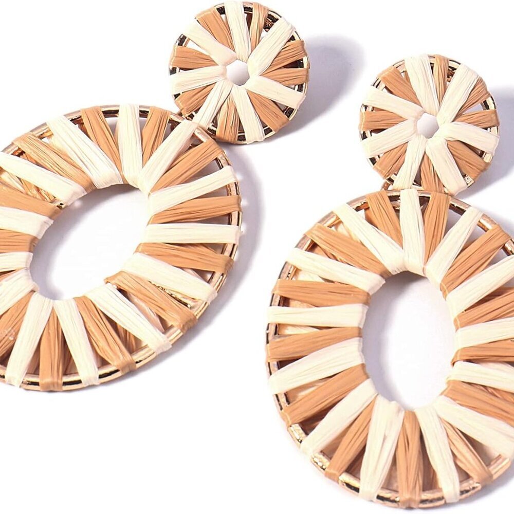 Statement Raffia Earrings Boho Drop Dangle Earrings for Women Handmade Fashion E